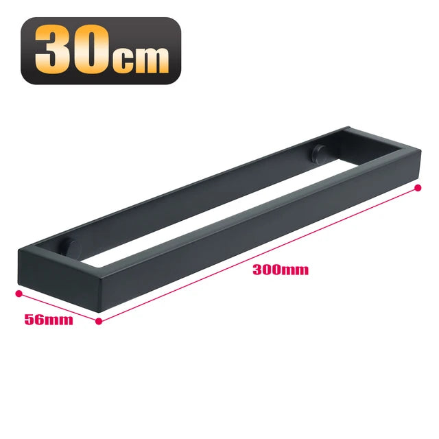 Modern Black Towel Bar – 304 Stainless Steel | Self-Adhesive Wall-Mount in 20–50cm Sizes | Sleek & Durable Bathroom Towel Holder