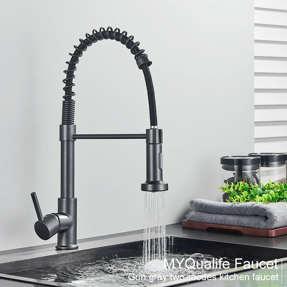 High-Arc Spring Kitchen Tap – Stylish Pull-Down Faucet with Hot & Cold Control