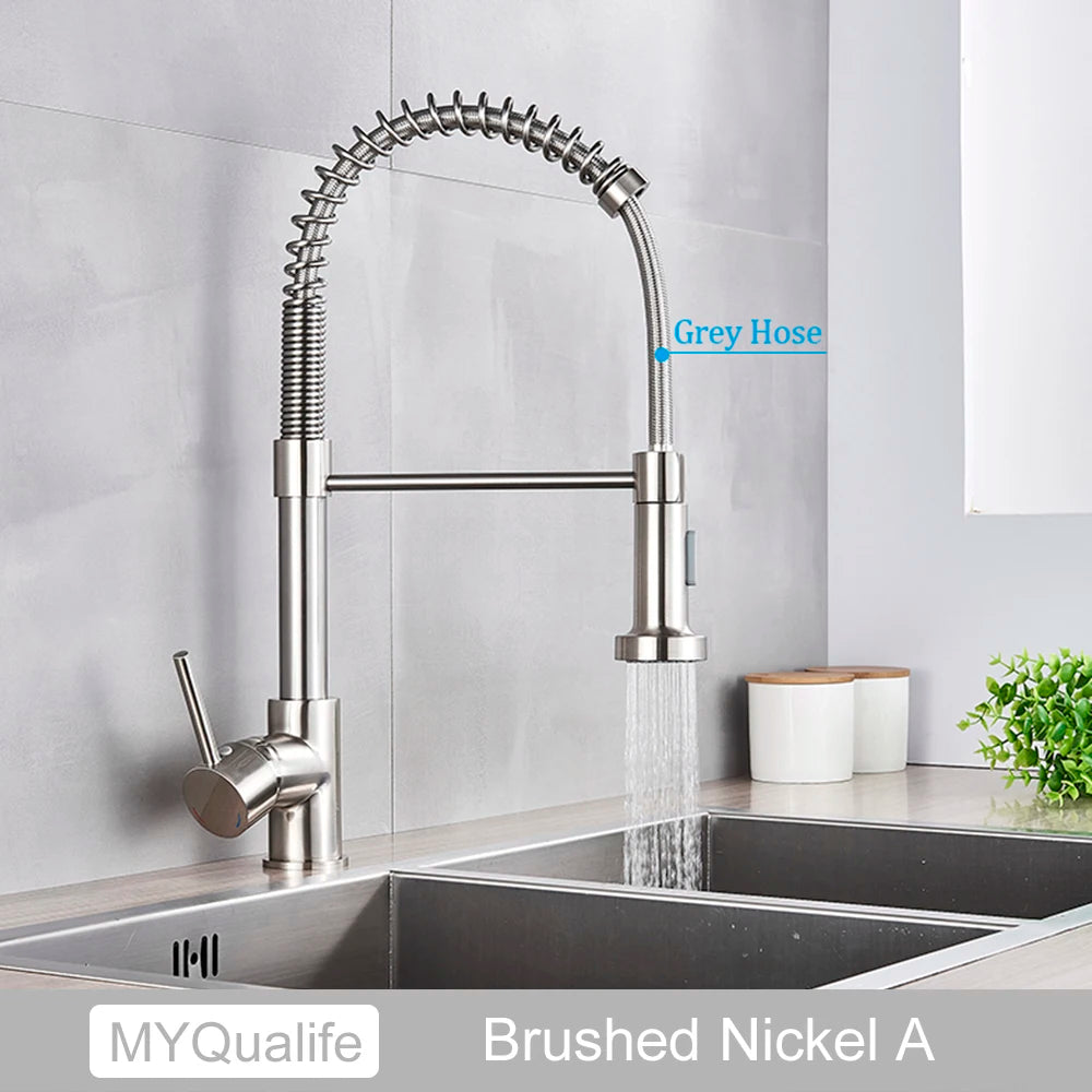 High-Arc Spring Kitchen Tap – Stylish Pull-Down Faucet with Hot & Cold Control
