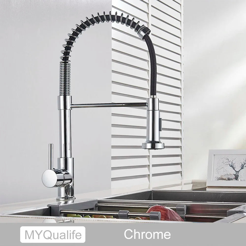 High-Arc Spring Kitchen Tap – Stylish Pull-Down Faucet with Hot & Cold Control