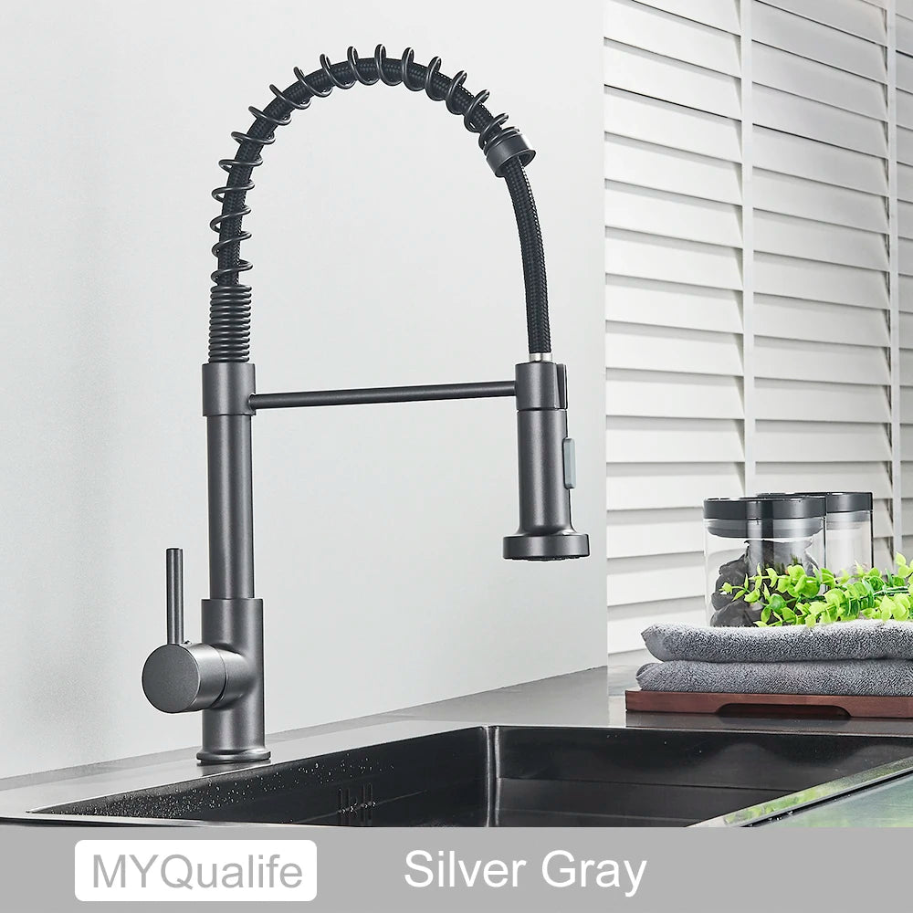 High-Arc Spring Kitchen Tap – Stylish Pull-Down Faucet with Hot & Cold Control