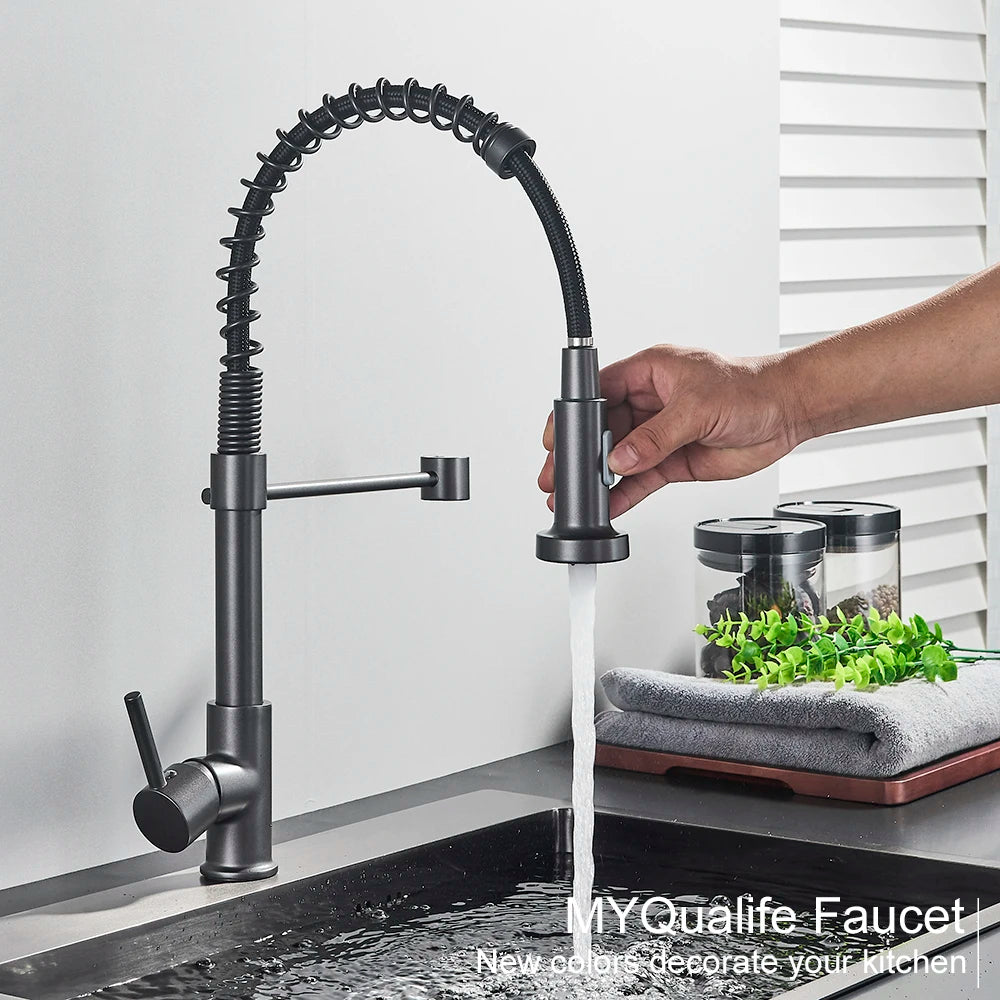 High-Arc Spring Kitchen Tap – Stylish Pull-Down Faucet with Hot & Cold Control