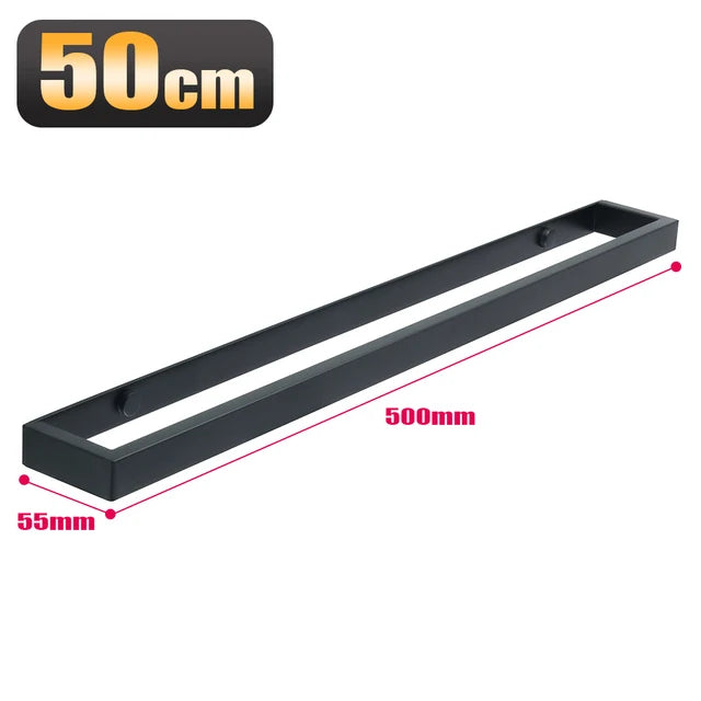 Modern Black Towel Bar – 304 Stainless Steel | Self-Adhesive Wall-Mount in 20–50cm Sizes | Sleek & Durable Bathroom Towel Holder
