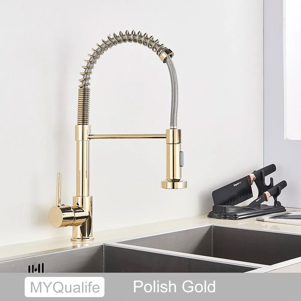 High-Arc Spring Kitchen Tap – Stylish Pull-Down Faucet with Hot & Cold Control