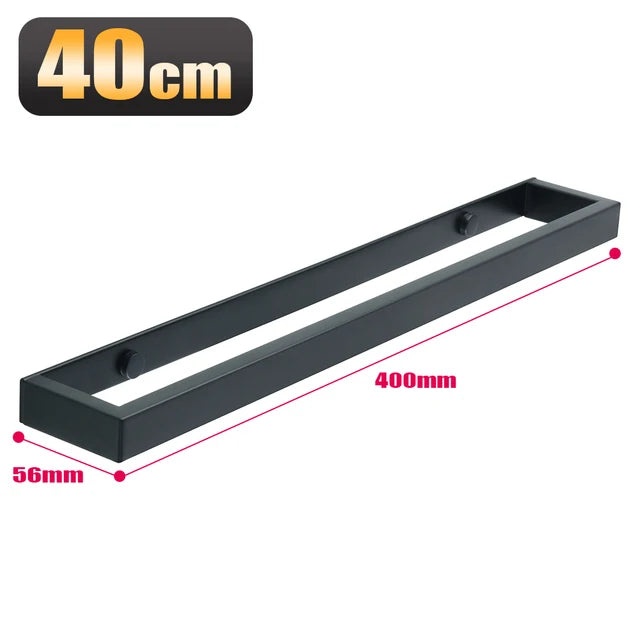 Modern Black Towel Bar – 304 Stainless Steel | Self-Adhesive Wall-Mount in 20–50cm Sizes | Sleek & Durable Bathroom Towel Holder