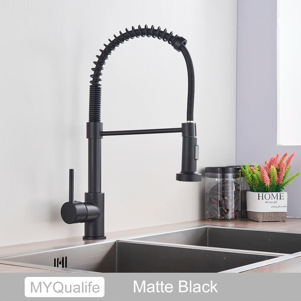 High-Arc Spring Kitchen Tap – Stylish Pull-Down Faucet with Hot & Cold Control