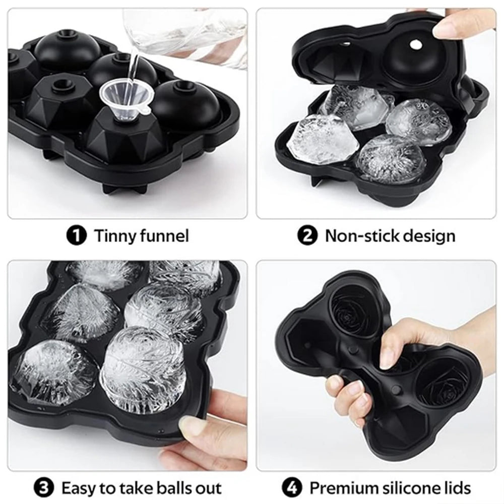 Luxury 3D Rose & Diamond Ice Mold – Large Reusable Silicone Tray for Elegant Cocktails & Party Vibes