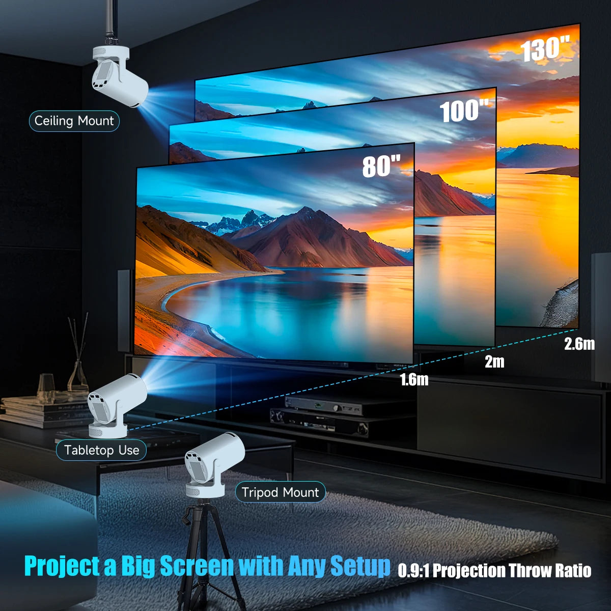 HY300 Pro+ 4K Projector – 8000 Lumens, Android 11, WiFi 6 & BT5.4 with Built-In 5W Speaker for Epic Outdoor & Home Theater