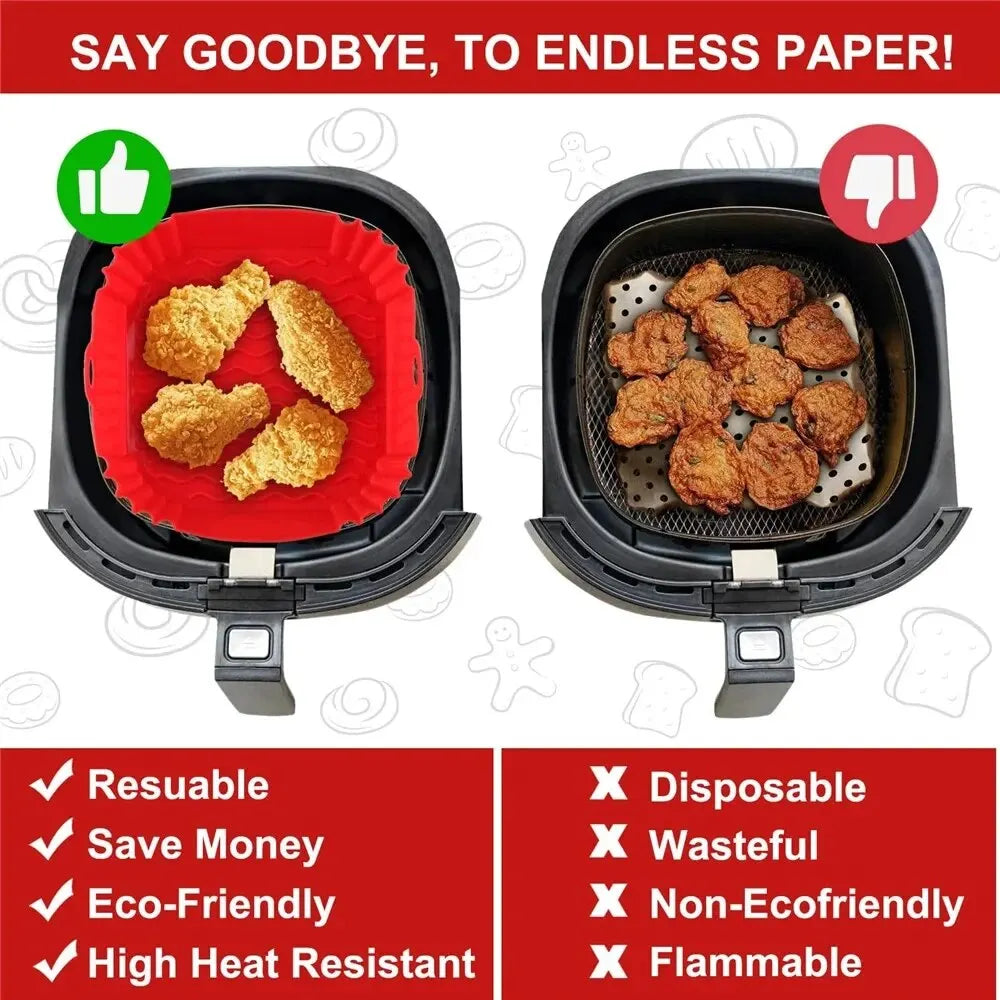 1PC Reusable Silicone Air-Fryer Basket – Non-Stick Liner Tray for Crispy Pizza, Chicken & Oven Baking