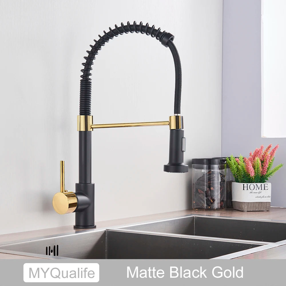 High-Arc Spring Kitchen Tap – Stylish Pull-Down Faucet with Hot & Cold Control