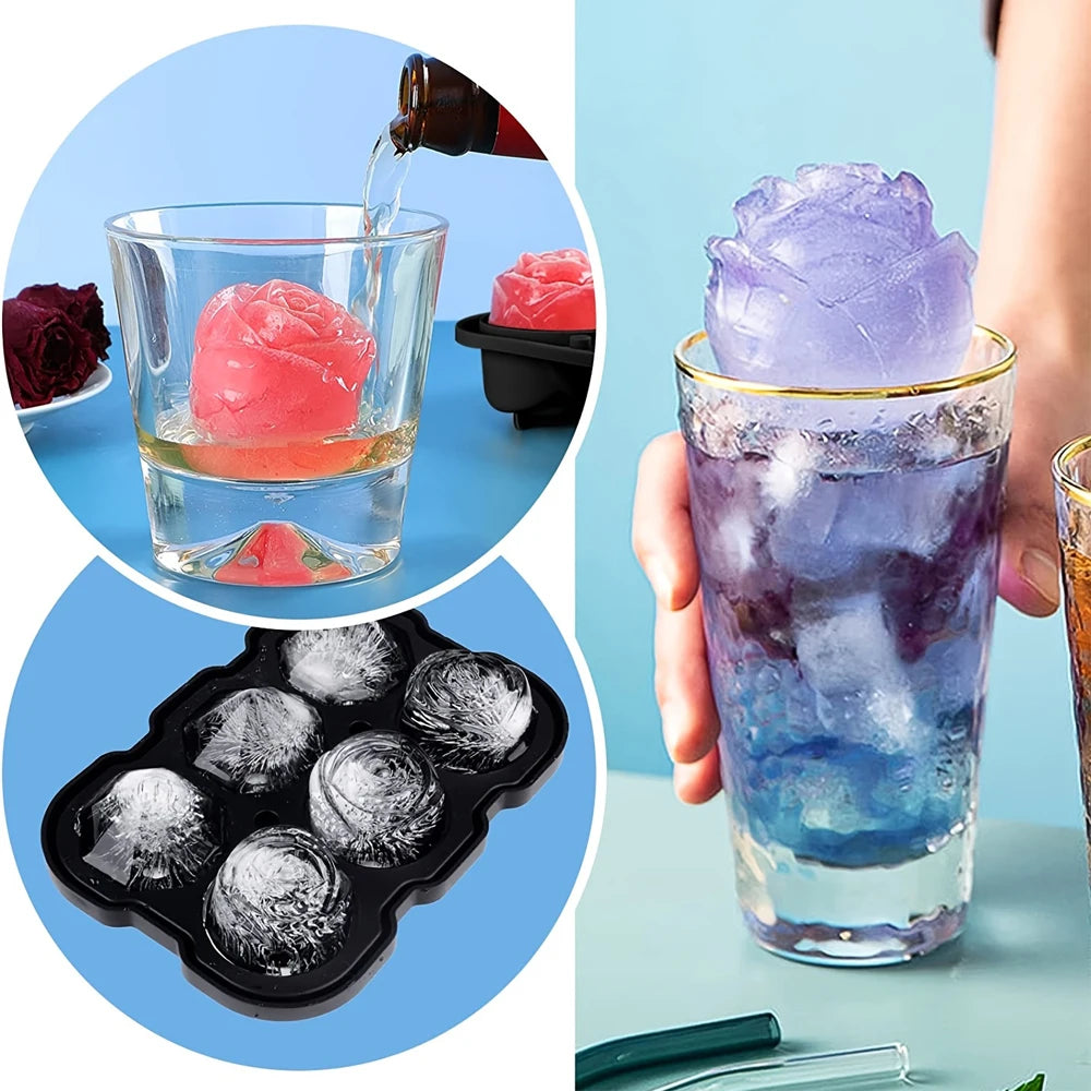 Luxury 3D Rose & Diamond Ice Mold – Large Reusable Silicone Tray for Elegant Cocktails & Party Vibes