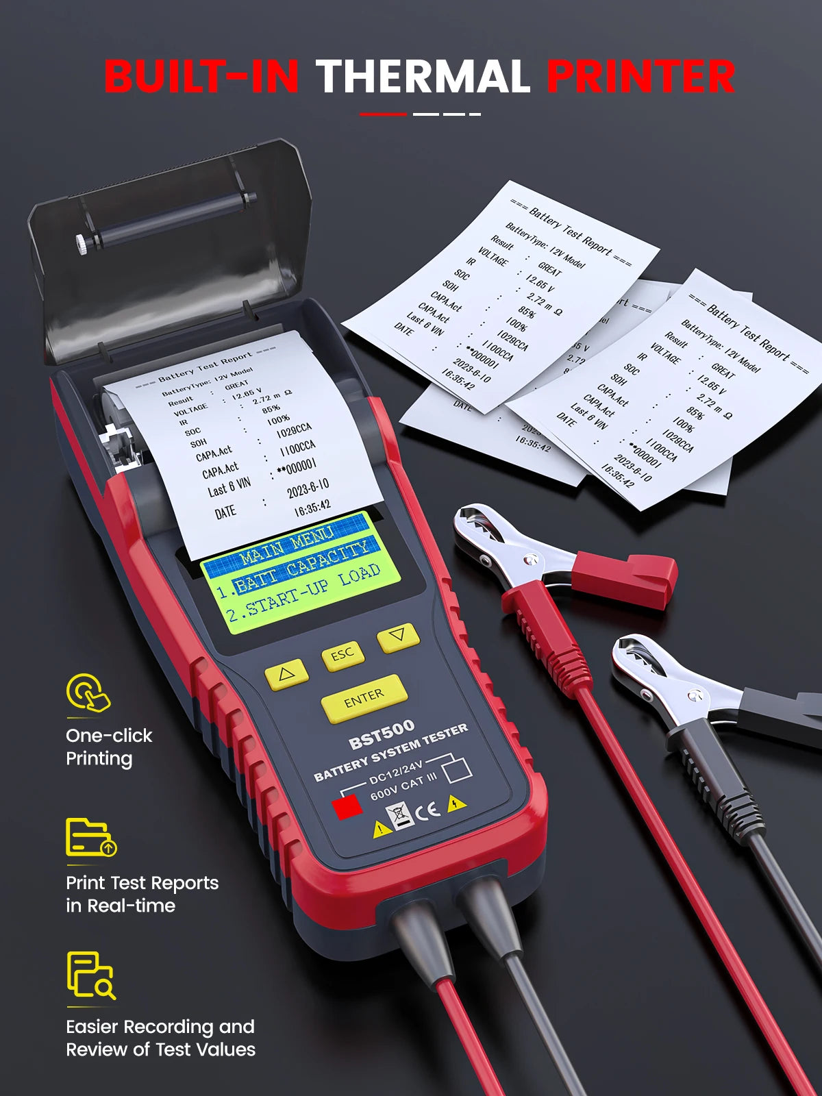 ANCEL BST500 Car Battery Tester Car 12V/24V Automotive Battery Load Tester Cranking Charging Analyzer with Printer Diagnostic