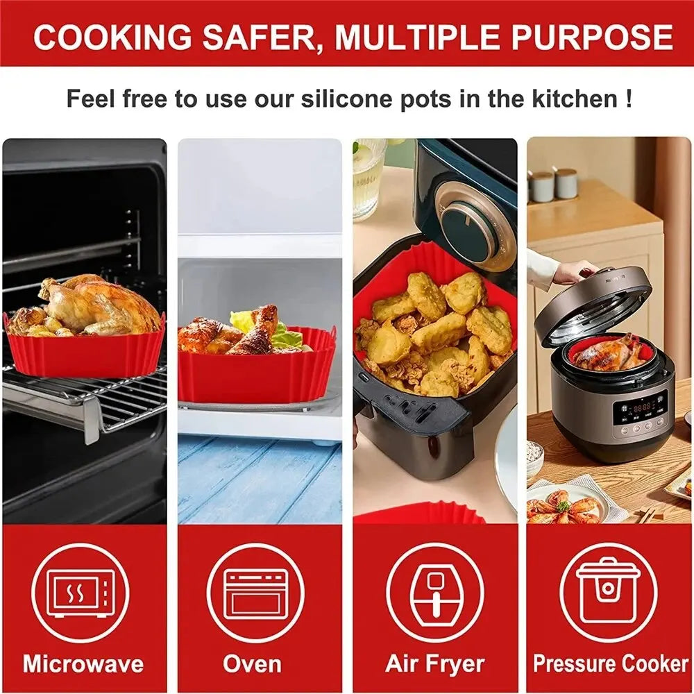 1PC Reusable Silicone Air-Fryer Basket – Non-Stick Liner Tray for Crispy Pizza, Chicken & Oven Baking