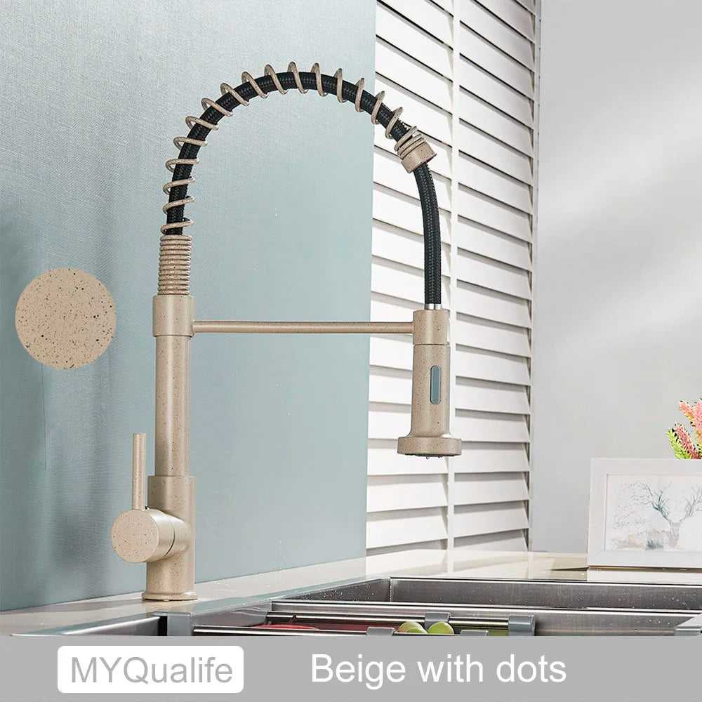 High-Arc Spring Kitchen Tap – Stylish Pull-Down Faucet with Hot & Cold Control