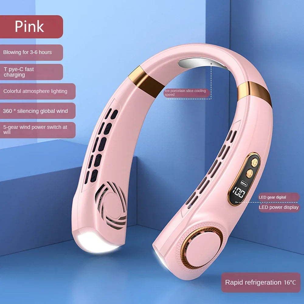 Bladeless Neck Fan – Mini Wearable Air Cooler with Digital Display & Rechargeable Power