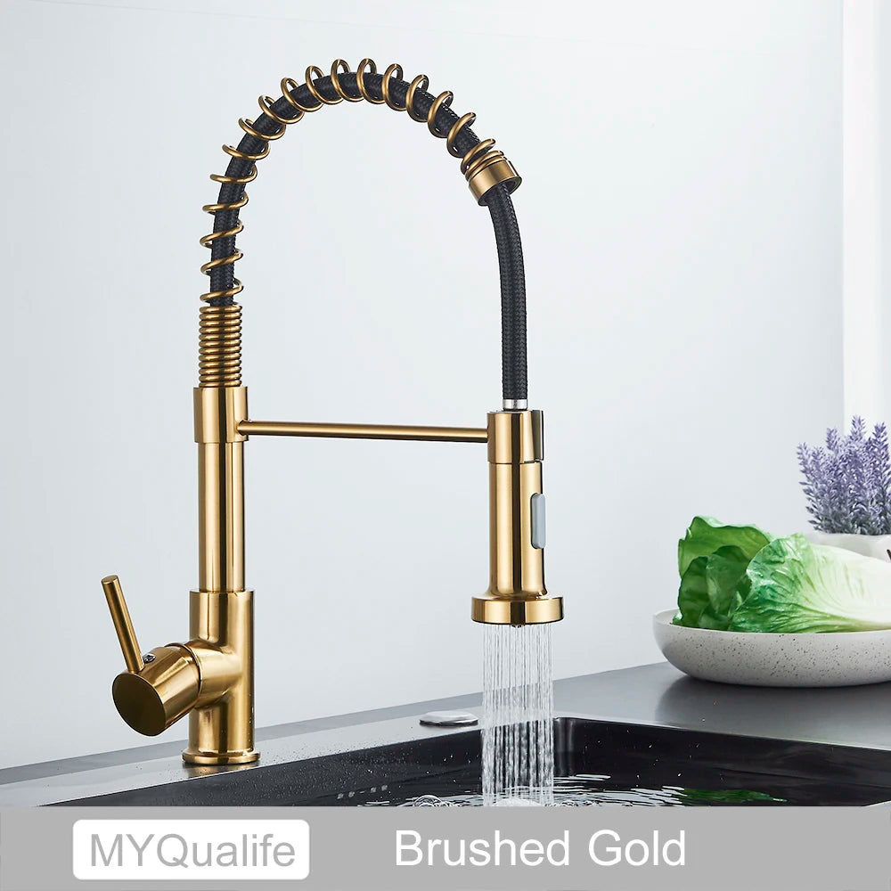 High-Arc Spring Kitchen Tap – Stylish Pull-Down Faucet with Hot & Cold Control