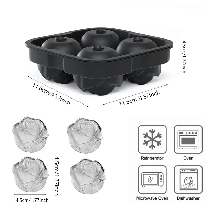 Luxury 3D Rose & Diamond Ice Mold – Large Reusable Silicone Tray for Elegant Cocktails & Party Vibes