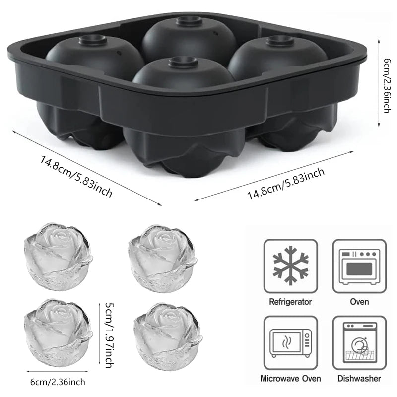 Luxury 3D Rose & Diamond Ice Mold – Large Reusable Silicone Tray for Elegant Cocktails & Party Vibes