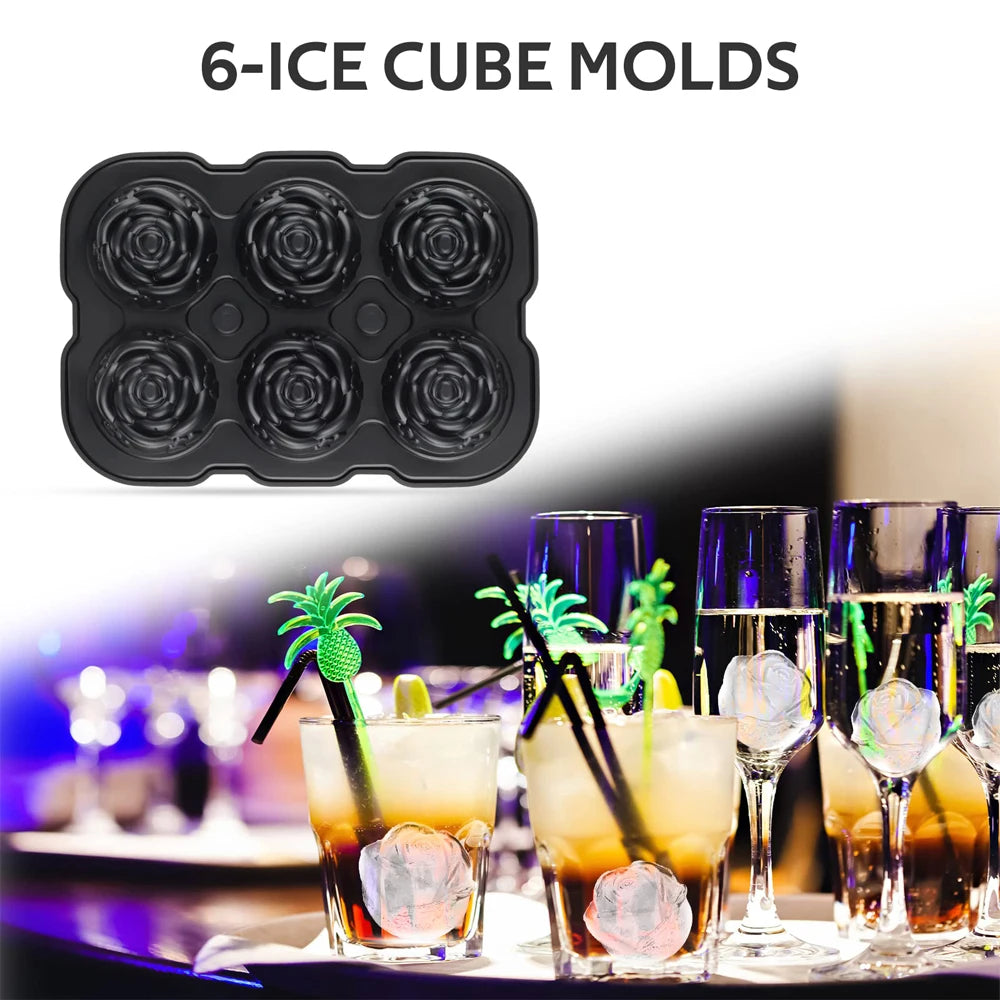 Luxury 3D Rose & Diamond Ice Mold – Large Reusable Silicone Tray for Elegant Cocktails & Party Vibes