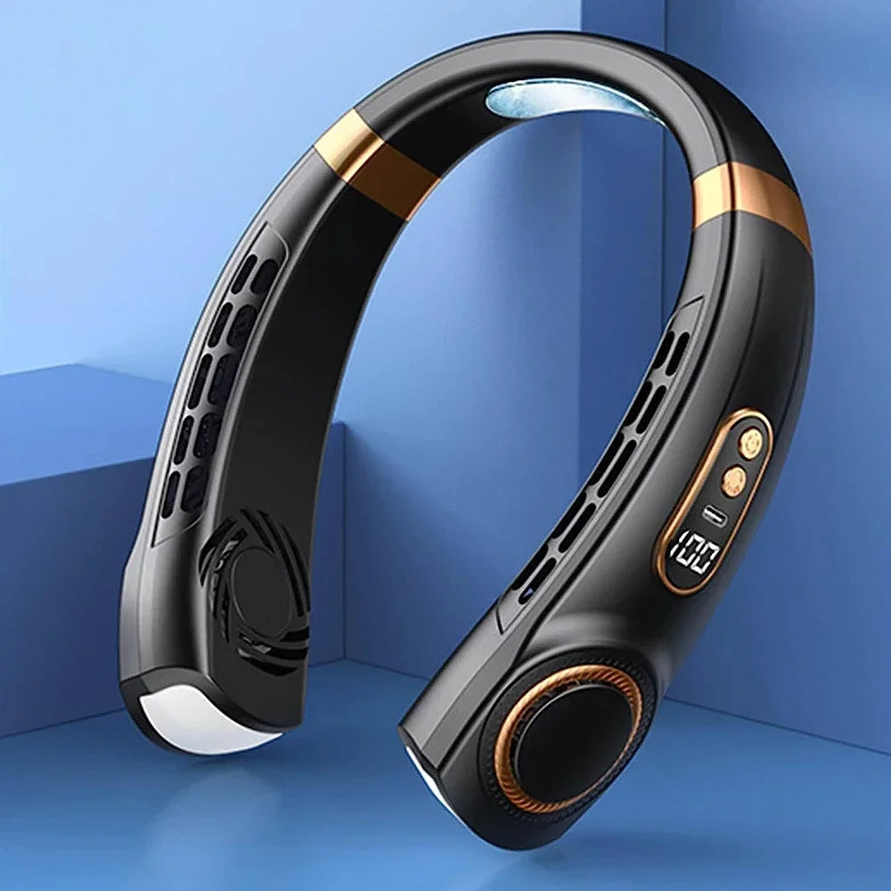 Bladeless Neck Fan – Mini Wearable Air Cooler with Digital Display & Rechargeable Power
