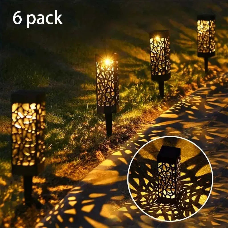 6-Pack Solar LED Garden Stake Lights – Decorative Hollow-Out Design, Waterproof Outdoor Lawn & Landscape Lamps, 400mAh Long-Lasting Power