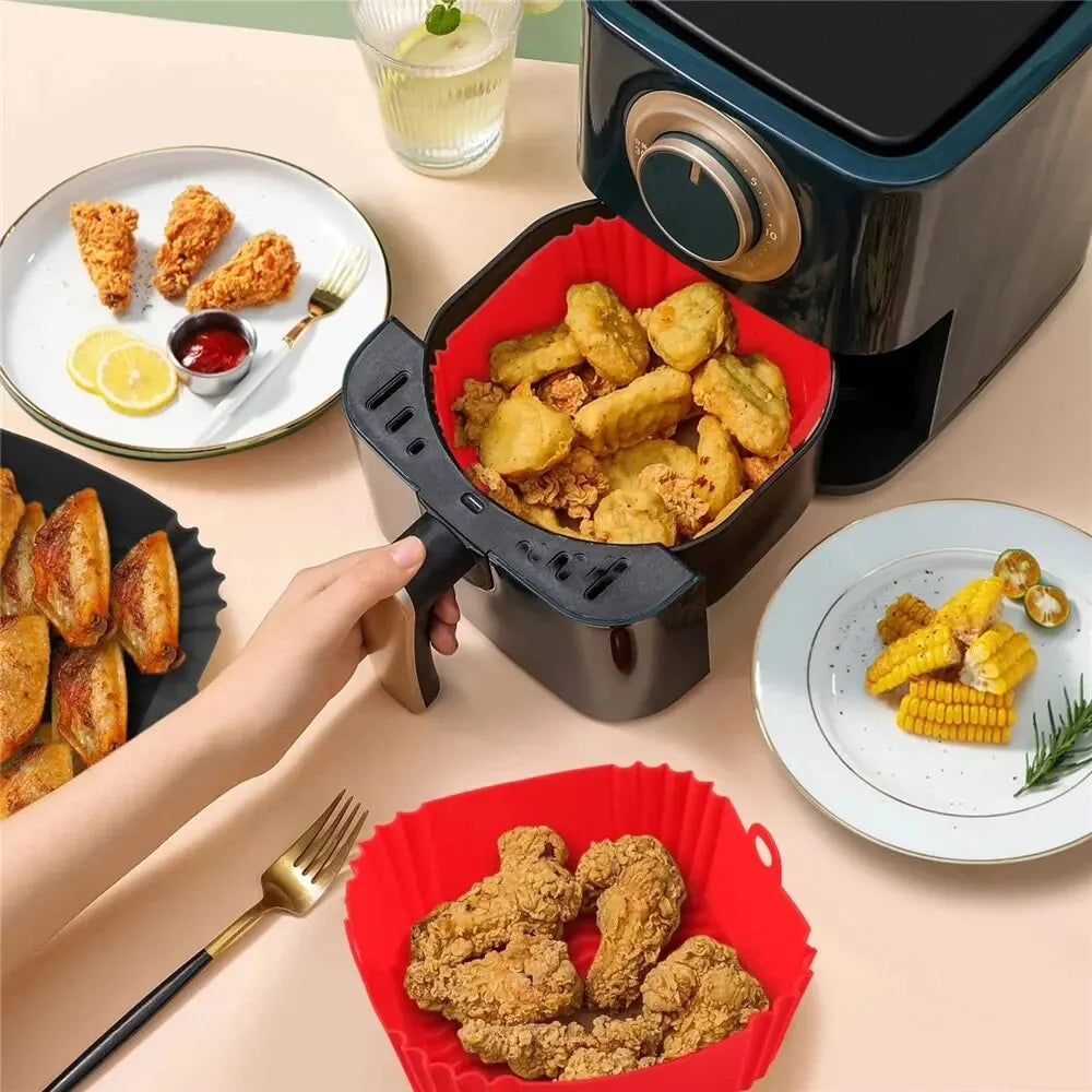 1PC Reusable Silicone Air-Fryer Basket – Non-Stick Liner Tray for Crispy Pizza, Chicken & Oven Baking