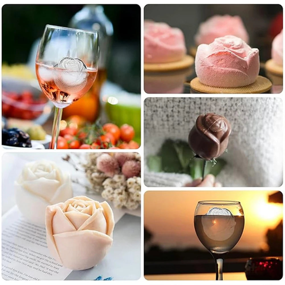 Luxury 3D Rose & Diamond Ice Mold – Large Reusable Silicone Tray for Elegant Cocktails & Party Vibes