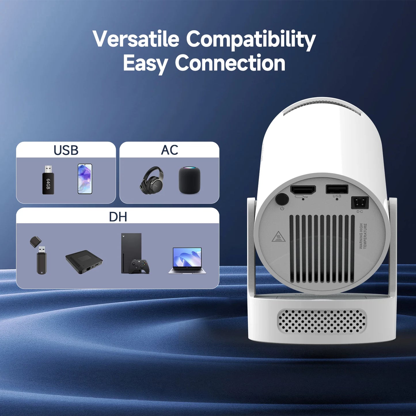 HY300 Pro+ 4K Projector – 8000 Lumens, Android 11, WiFi 6 & BT5.4 with Built-In 5W Speaker for Epic Outdoor & Home Theater