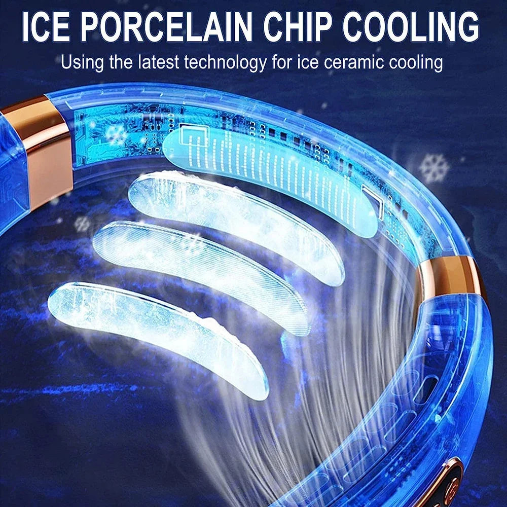 Bladeless Neck Fan – Mini Wearable Air Cooler with Digital Display & Rechargeable Power