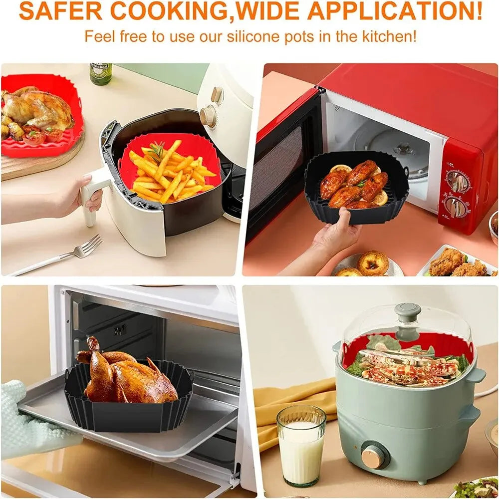 1PC Reusable Silicone Air-Fryer Basket – Non-Stick Liner Tray for Crispy Pizza, Chicken & Oven Baking