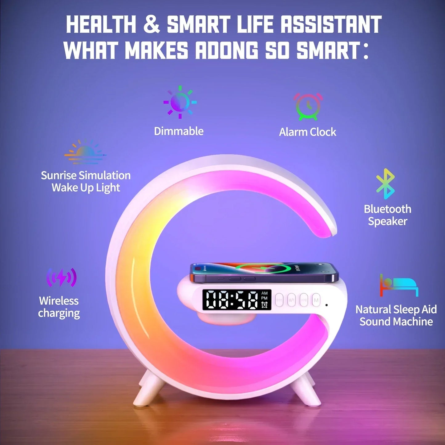 All-in-One RGB Wireless Charging Dock β Alarm Clock, Speaker & Fast Charger for iPhone & Samsung