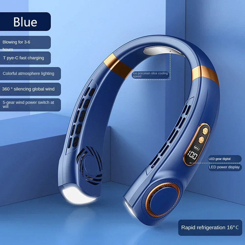 Bladeless Neck Fan – Mini Wearable Air Cooler with Digital Display & Rechargeable Power