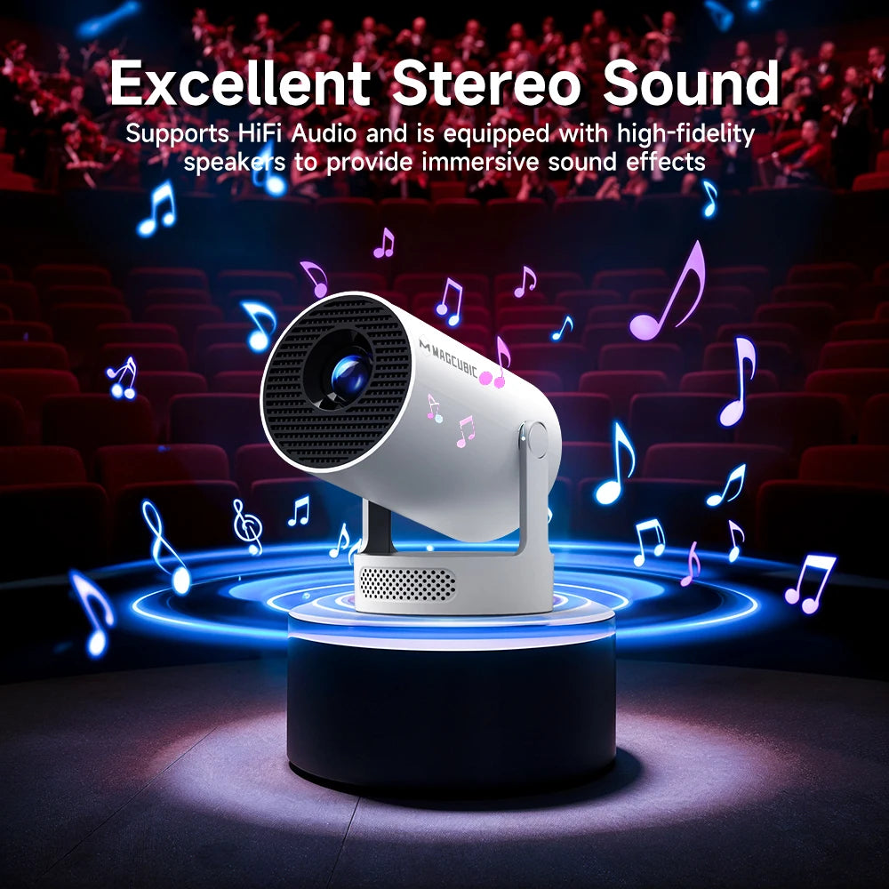 HY300 Pro+ 4K Projector – 8000 Lumens, Android 11, WiFi 6 & BT5.4 with Built-In 5W Speaker for Epic Outdoor & Home Theater