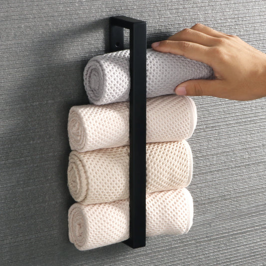 Modern Black Towel Bar – 304 Stainless Steel | Self-Adhesive Wall-Mount in 20–50cm Sizes | Sleek & Durable Bathroom Towel Holder
