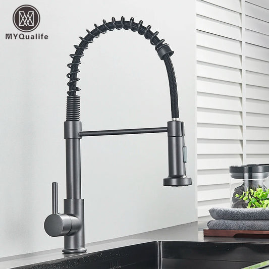 High-Arc Spring Kitchen Tap – Stylish Pull-Down Faucet with Hot & Cold Control