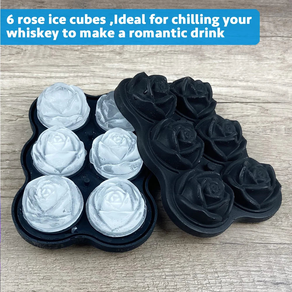 Luxury 3D Rose & Diamond Ice Mold – Large Reusable Silicone Tray for Elegant Cocktails & Party Vibes