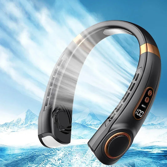 Bladeless Neck Fan – Mini Wearable Air Cooler with Digital Display & Rechargeable Power